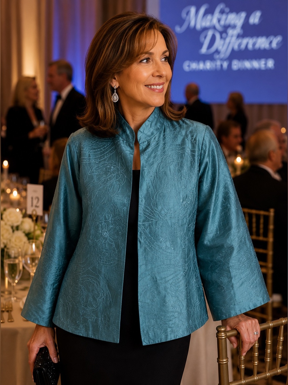 Anu 100% Silk Dupioni Teal Embroidery Open Front Lined Elegant Size Large Jacket